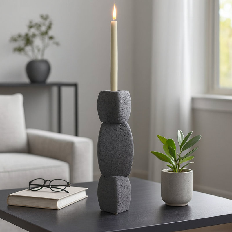 Candlestick Candle Holder, 12" H x 4" W x 4" D, Black