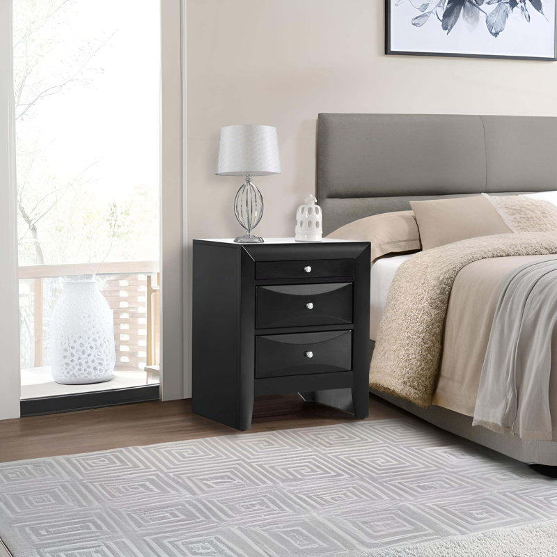 Table de chevet élégante et contemporaine pour chambre à coucher, Noir
