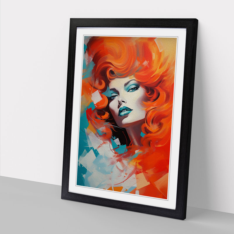 Red Headed Woman Abstract - Single Picture Frame Print on Wood, Black Framed, 34cm H x 25cm W x 2cm D
