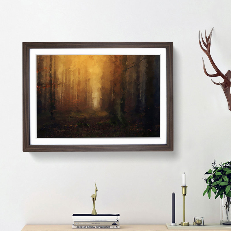 Forest at Sunset in Abstract - Picture Frame Painting Print, 36cm H x 48cm W x 2cm D, Walnut Framed