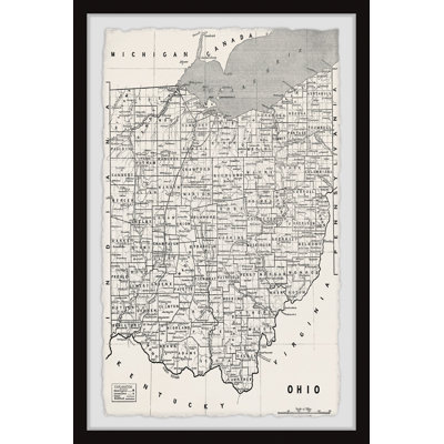 «Map of Ohio Counties» - Impression sur papier encadrée