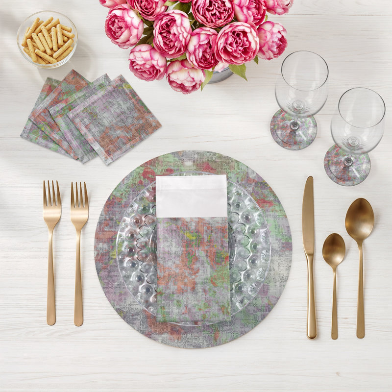 Impressionism Richesse Pebbles 16" Vinyl Placemat, Orange/Green