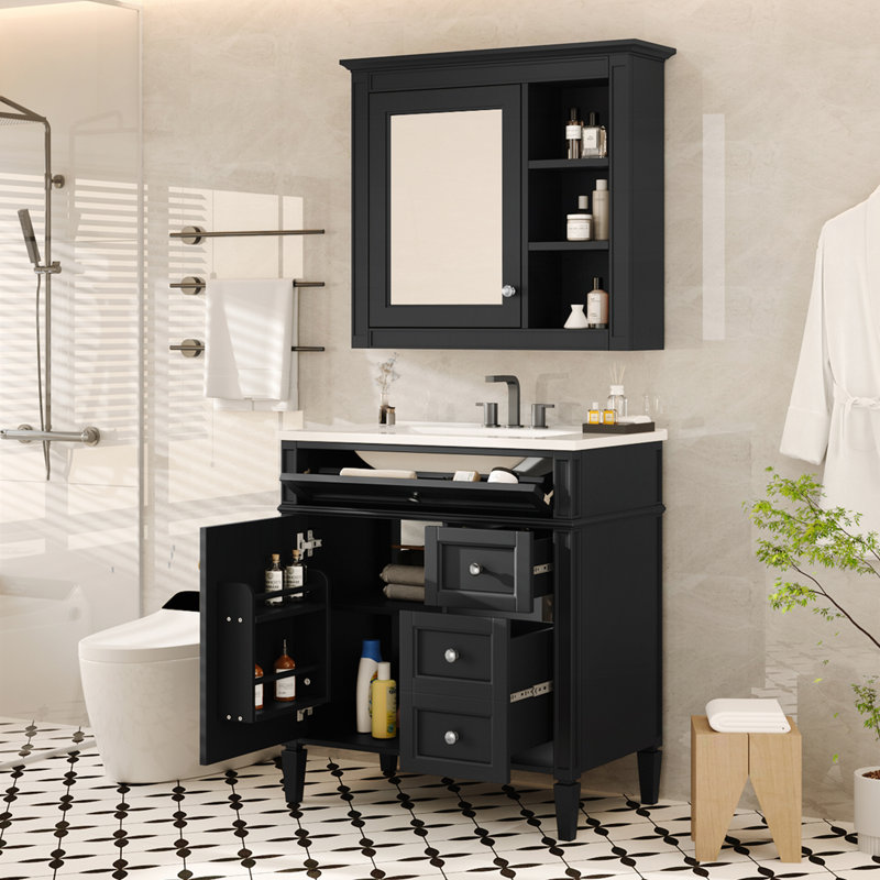 Meuble-lavabo de 30 po avec lavabo supérieur, Noir, noir, noir, noir