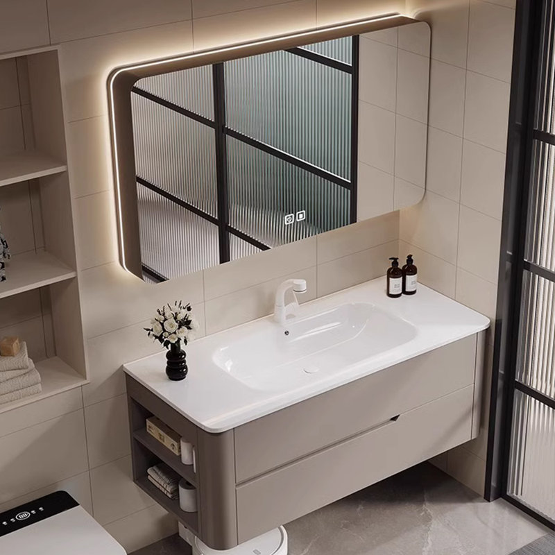 Armoire de salle de bain style simple et moderne, Marron clair