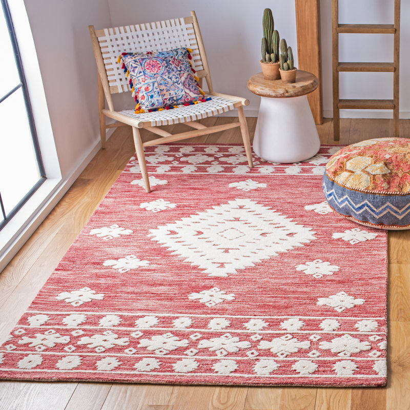 Tapis de couleur sud-ouest en laine / coton touffeté à la main, Rectangle 4 pi x 6 pi