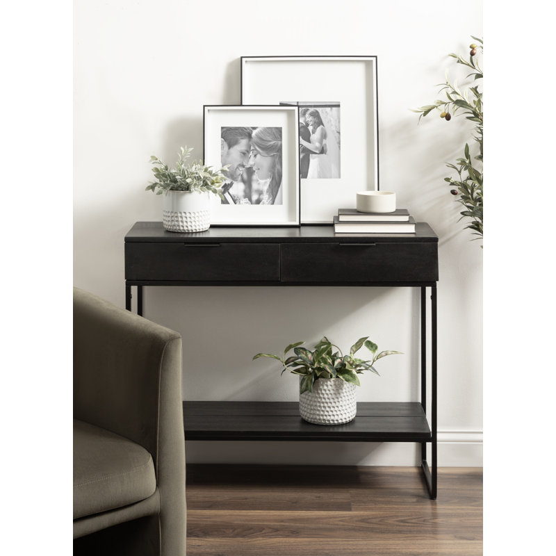 Console en bois et métal Giguere avec tablette de rangement