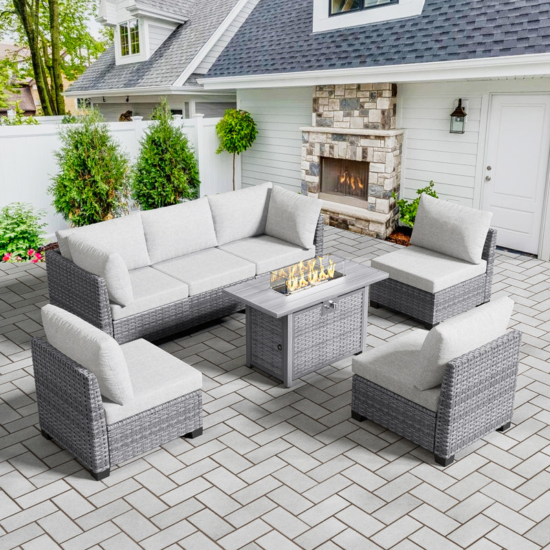 Jeanan 6 - Person Modular Patio Conversation Set with Cushions, Light Gray