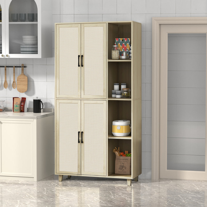 Garde-manger en rotin 70,87 po avec tablette latérale Aodan, Beige