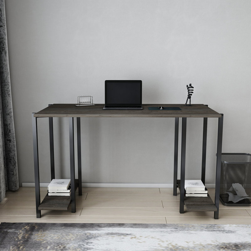 Academy Desk Metal Base Writing Desk, Dark Gray Oak/Black