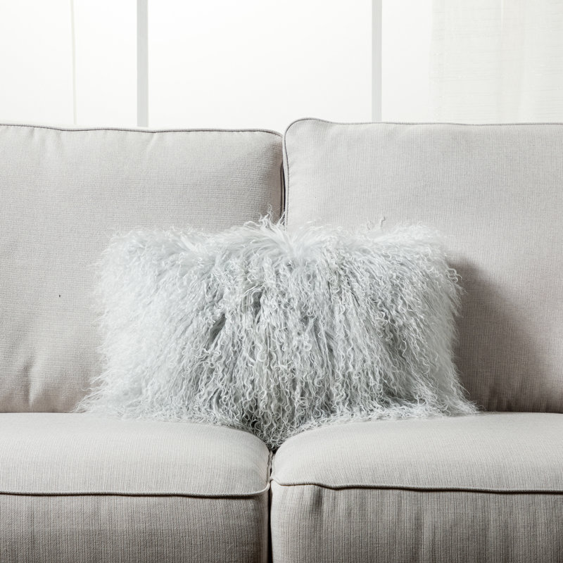 Mullin Leather/Suede Throw Pillow, Down Blend, Light Gray