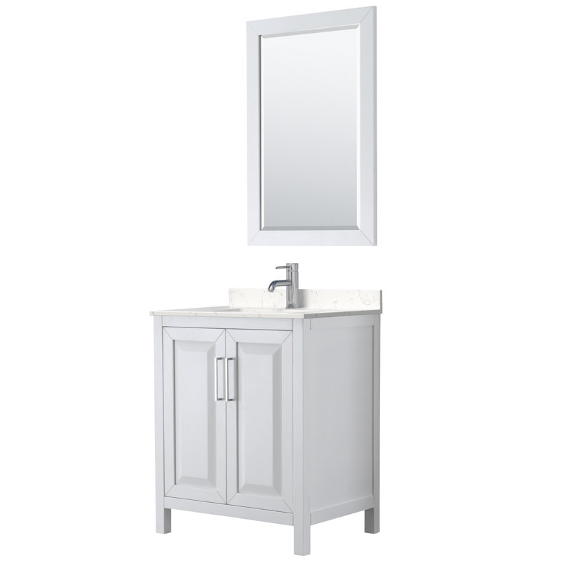 Daria 30'' Single Bathroom Vanity with Marble Top, White, Carrara Cultured Marble, Polished Chrome
