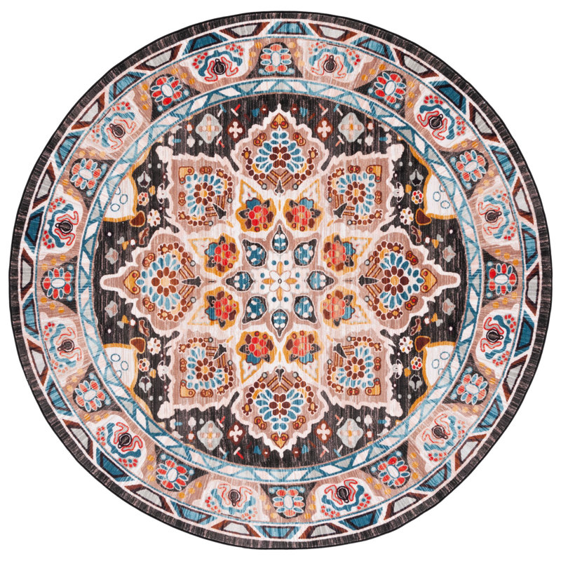 Manado Oriental Beige/Charcoal Area Rug, Round 6'7"