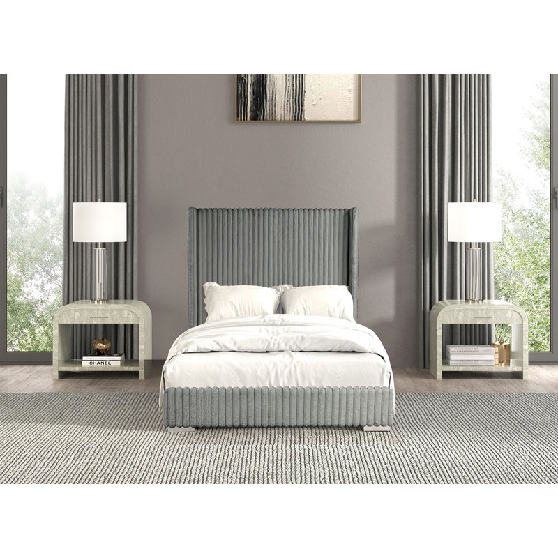 Lit contemporain contemporain en chenille de fourrure, idéal pour une chambre à coucher confortable et élégante, prêt à accueillir un matelas