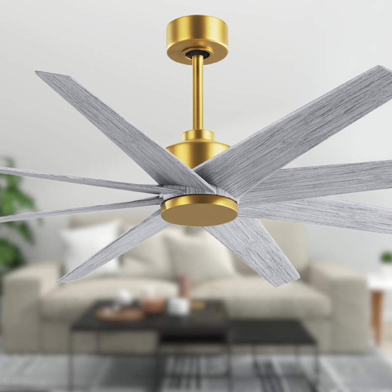 Ariella - Eight Blade Ceiling Fan - Brushed Brass Finish - Matte Black Blades, Barn Wood Tone, Brushed Brass