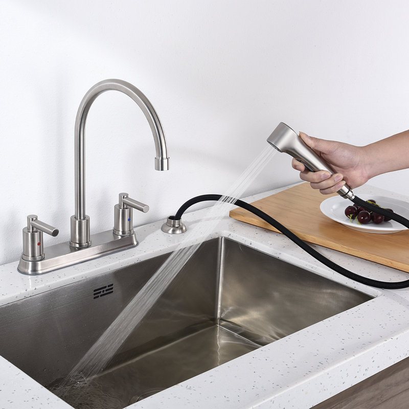 Robinet de cuisine en acier inoxydable 304 à 2 poignées en nickel brossé avec bec rétractable