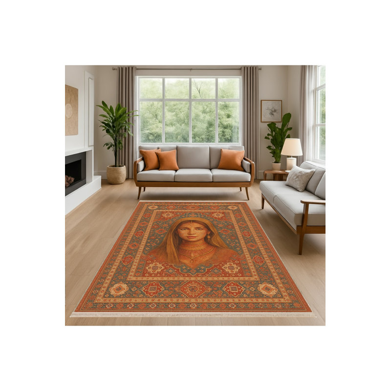 Tapis brun tissé à motif floral lavable Mosso, 3'3" x 4'11"
