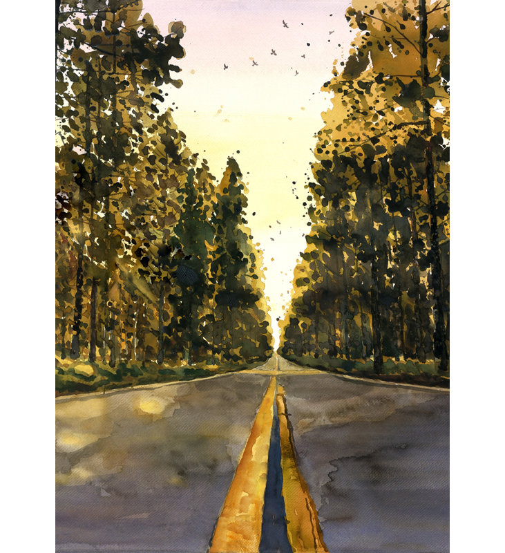 Long Road - imprimé oiseau mat jaune encadré pour la décoration intérieure