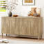 Buffet 59,8 po de style U avec 4 portes, poignées cachées, placage de frêne massif, pour le rangement et le style de la salle à manger - style moderne, structure stable et sécuritaire, option de salon polyvalente