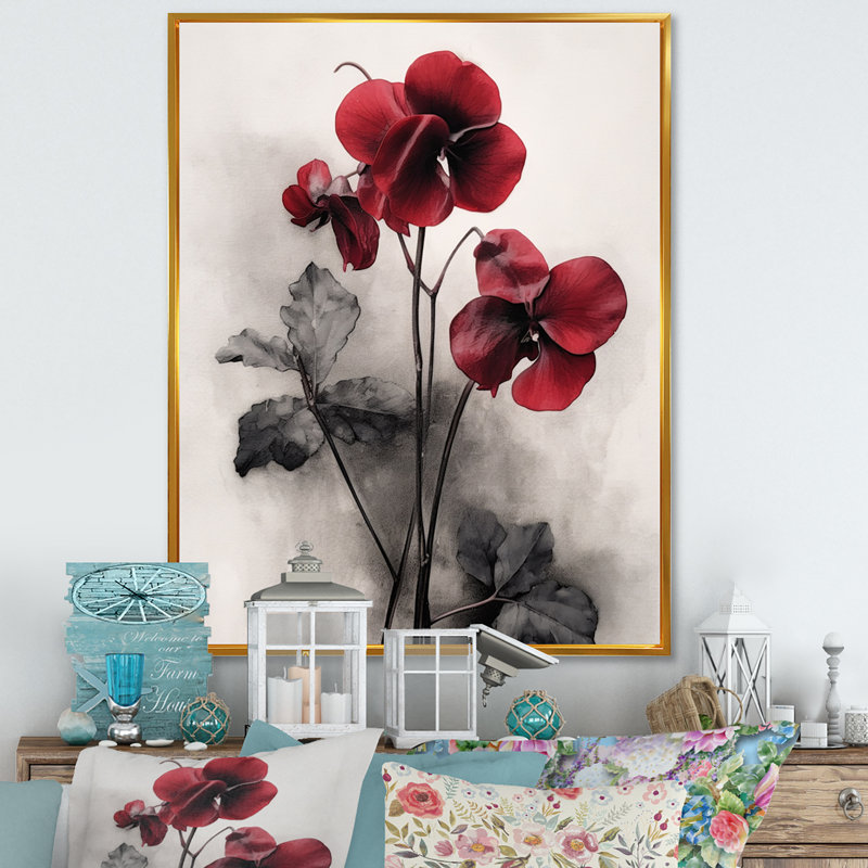 Red Violets Dreamer I - reproduction sur toile, H 32 po x l 24 po x P 1 po, Cadre flottant doré