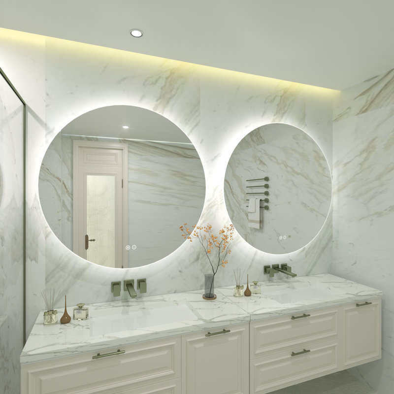 Aevar Simple & Modern Back LED Lighted Anti-fog Round Bathroom/Vanity Mirror, 28" x 28"