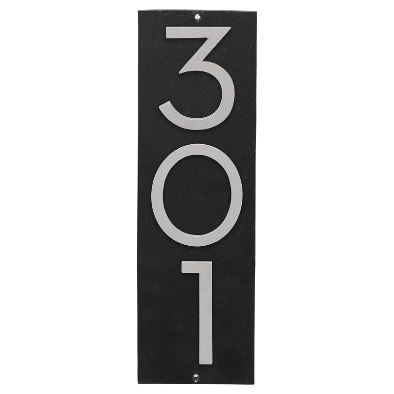 Plaque d’adresse murale flottante linéaire, Noir, Aluminium brossé, Oui