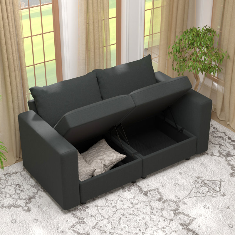 BOX MODULE STO SOFA 90'' 3 Piece Upholstered Modular Sofa with Storage, 26.5" H x 64" W x 31.5" D