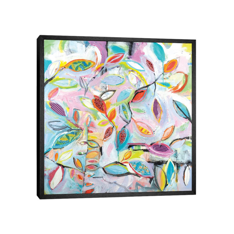 Checkered Leaves 1 Piece Painting on Canvas, 93.98cm H x 93.98cm W x 3.81cm D, Black Framed