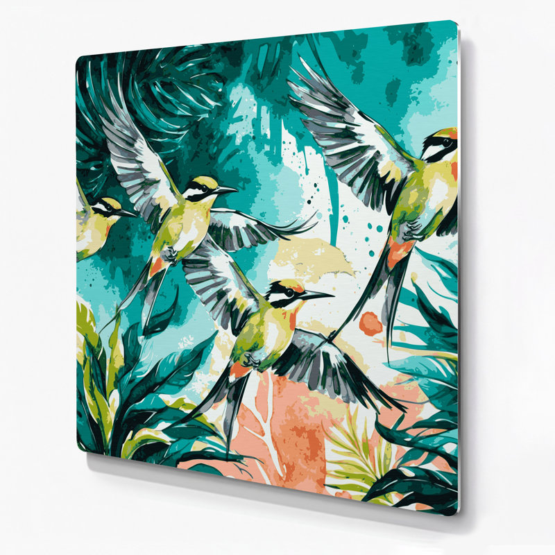 Art mural en métal oiseaux, H 16 po x l 16 po