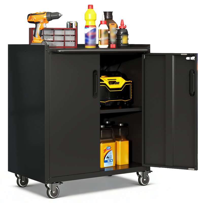 Armoires de rangement mobiles Ackron pour garage, avec portes verrouillables et roulettes, organisateur de garage roulant avec étagère réglable pour la maison et l'atelier