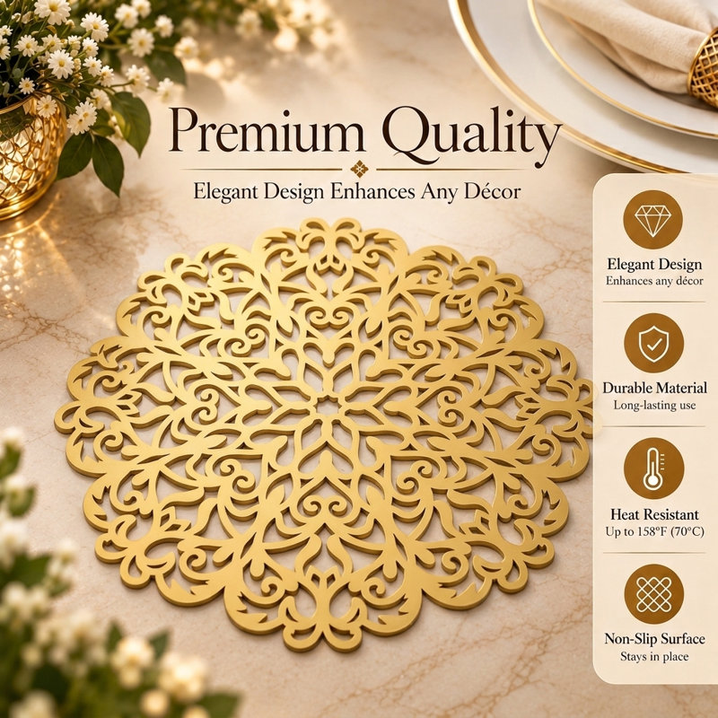 Decozen Wooden Carved Placemats Trivet Set Scratch Heat Resistant Durable Table Decor Christmas Gift