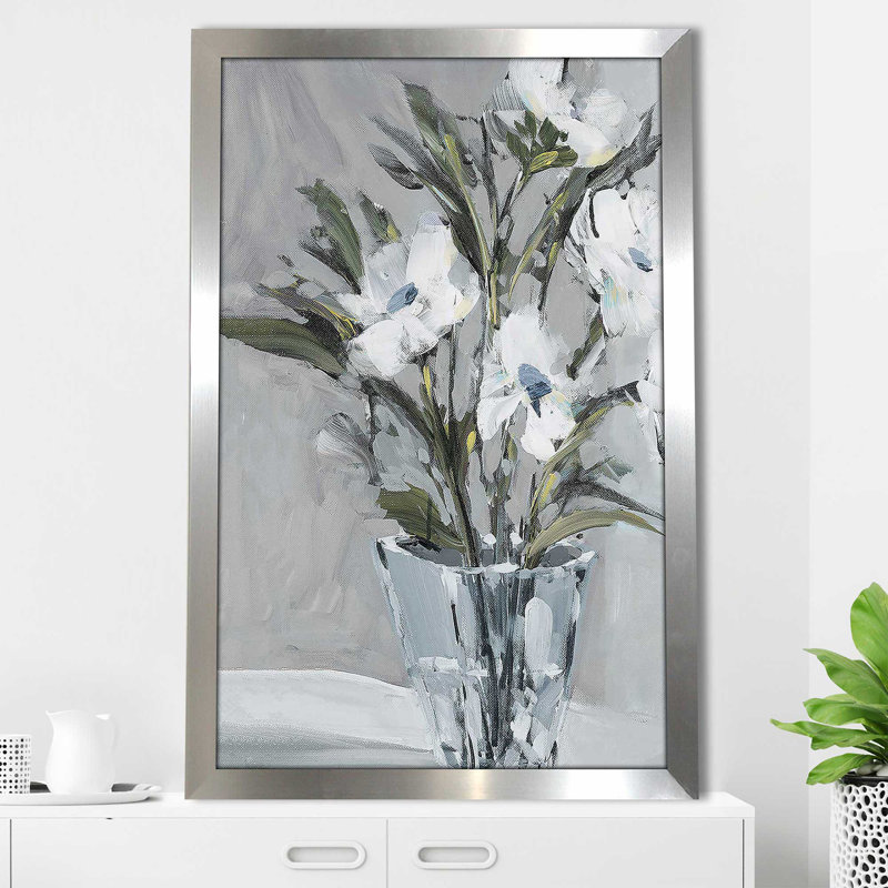 «Evening Flowers» par Jane Slivka - Peinture, Encadrement argenté, H 39,5 po x l 27,5 po x P 0,75 po