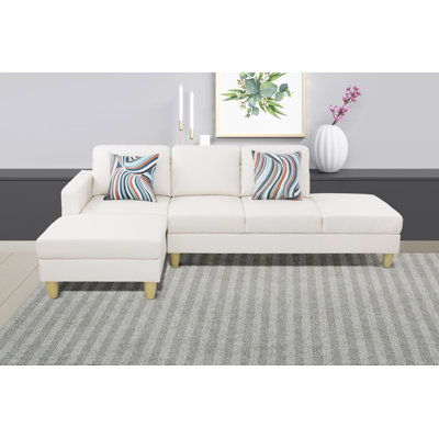 Ensemble de canapé modulaire en similicuir 2 pièces avec méridienne réversible blanc