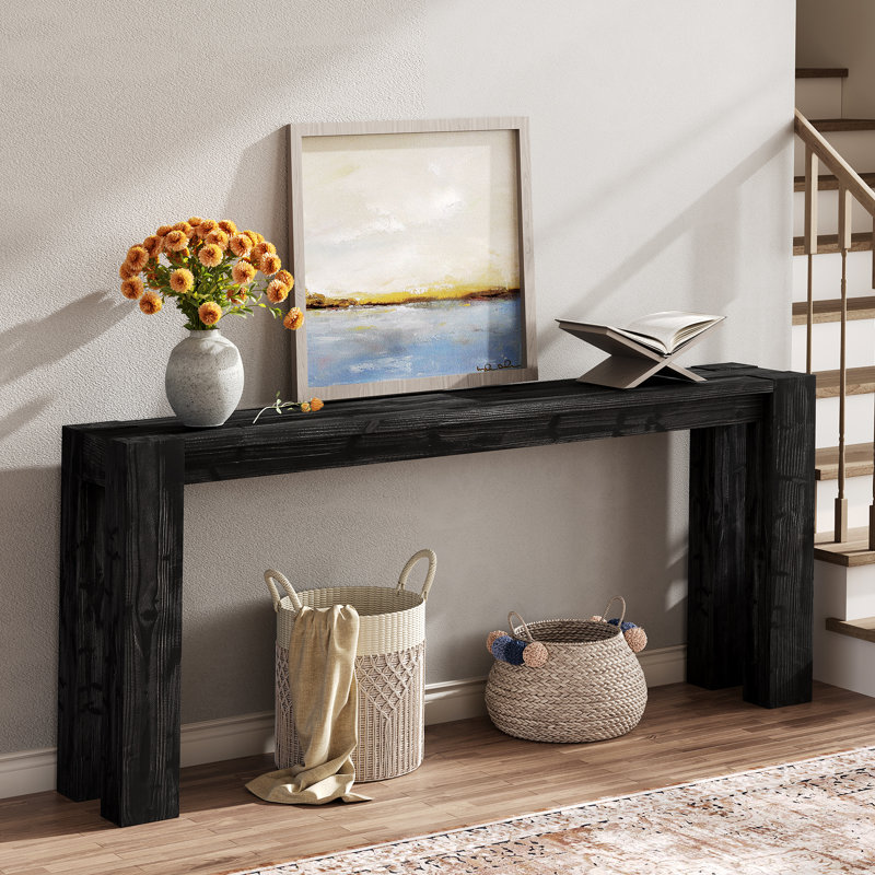 Console 70,9 po en bois massif, table d'entrée noire pour couloir