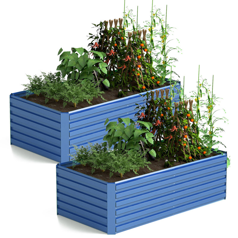Lit de jardin surélevé en métal Minhchau, 2, H 24 po x l 96 po x P 48 po, Bleu royal