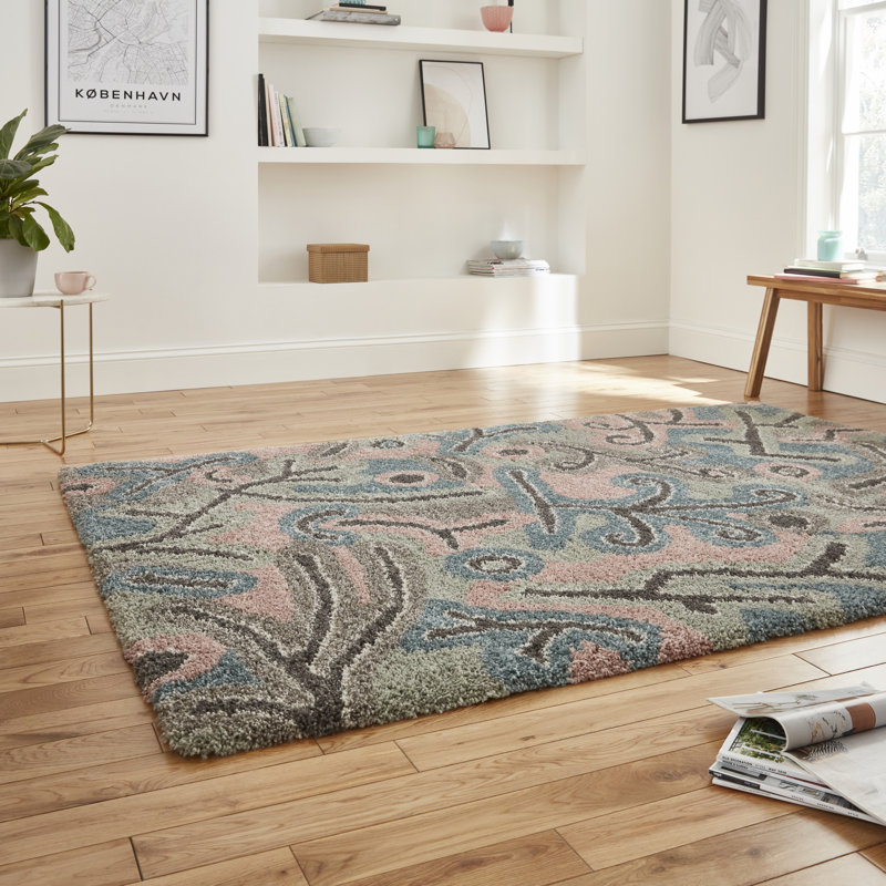 Machine Woven Green/Pink/Brown Rug, Rectangle 120 x 170cm