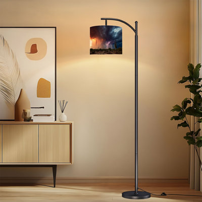 Lampe sur pied à arc avec abat-jour ajustable Sunset Storm Desert Cloud Cactus Lampe sur pied Western 3 températures de couleur à intensité variable pour lampe
