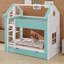 Lit superposé House avec tiroirs de rangement, tablettes et bande lumineuse, design moderne-438578894-438960154
