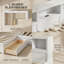 Lit simple moderne en L blanc avec lit gigogne, tiroir de rangement et station de charge | Conception peu encombrante-1541388031