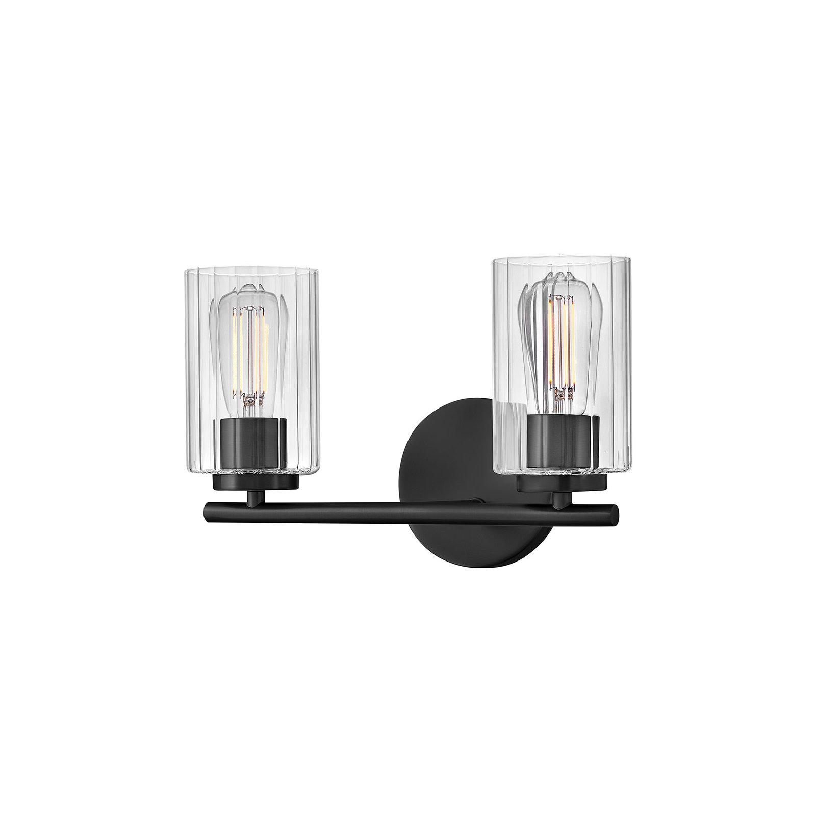 2-Light Bath Vanity Fixture with Clear Ribbed Glass, Black