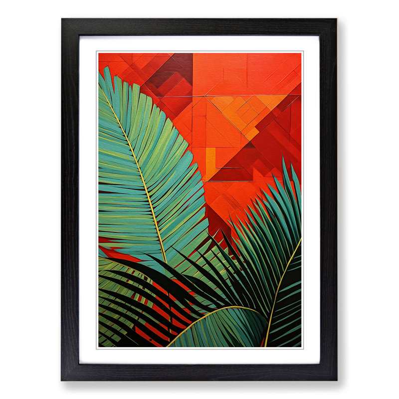 Palm Leaf Constructivism No.4 - Single Picture Frame Print on Wood, Black Framed, 64cm H x 46cm W x 2" D