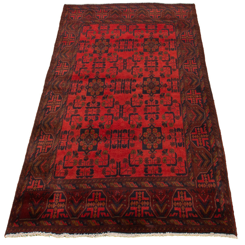 Tapis de la zone en laine rouge 4 pi 1 po x 6 pi 1 po à main one-of-kind-noué la 2010s esari turque Alarick