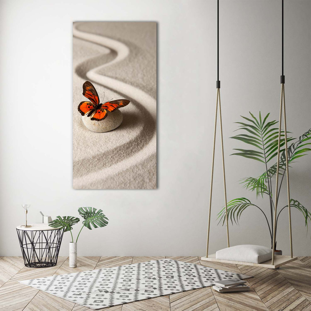 Zen Stone And Butterfly - Wrapped Canvas Print