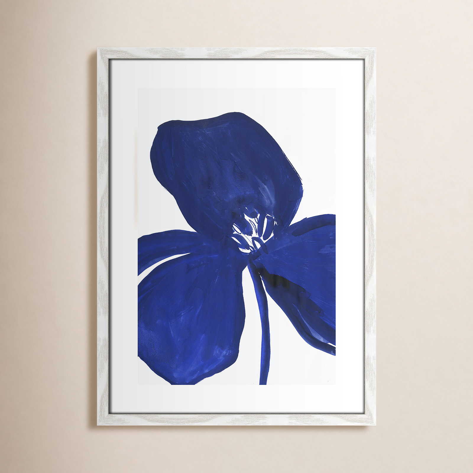 Clarisse "Indigo Petal II" Painting, White Framed Paper, 23" H x 17" W x 0.75" D