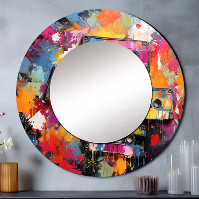 Cassette Tapes Tangled Tunes II - grand miroir de cassettes, miroir mural décoratif moderne, impression d'art
