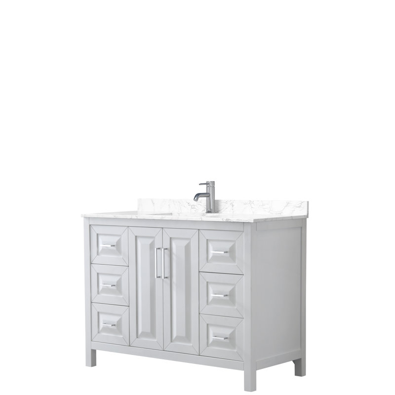 Ensemble de meuble-lavabo simple 48 po Daria, Blanc, Marbre de culture de Carrare, Chrome poli