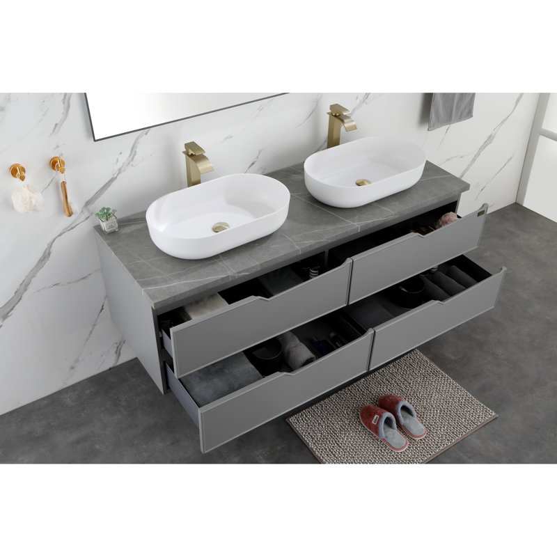 Lavabo pour salle de bain en acrylique blanc peu encombrant, conception ovale moderne
