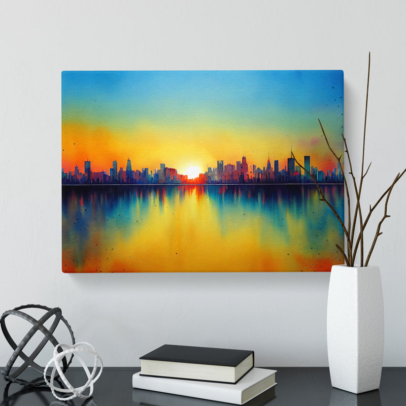 City Skyline Watercolour Abstract - Wrapped Canvas, 40cm H x 60cm W x 3cm D