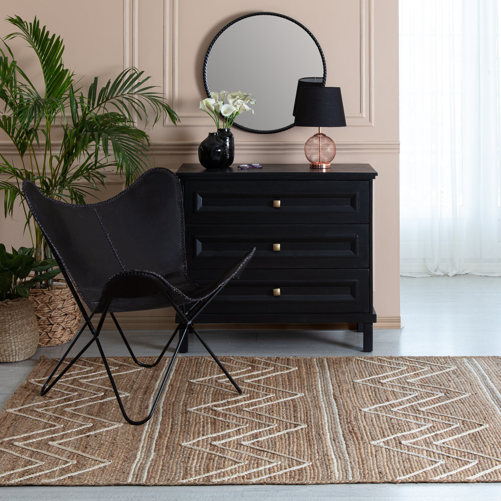 Albans Tan Hand-Loomed Chevron Jute Rug, Rectangle 8' x 10'