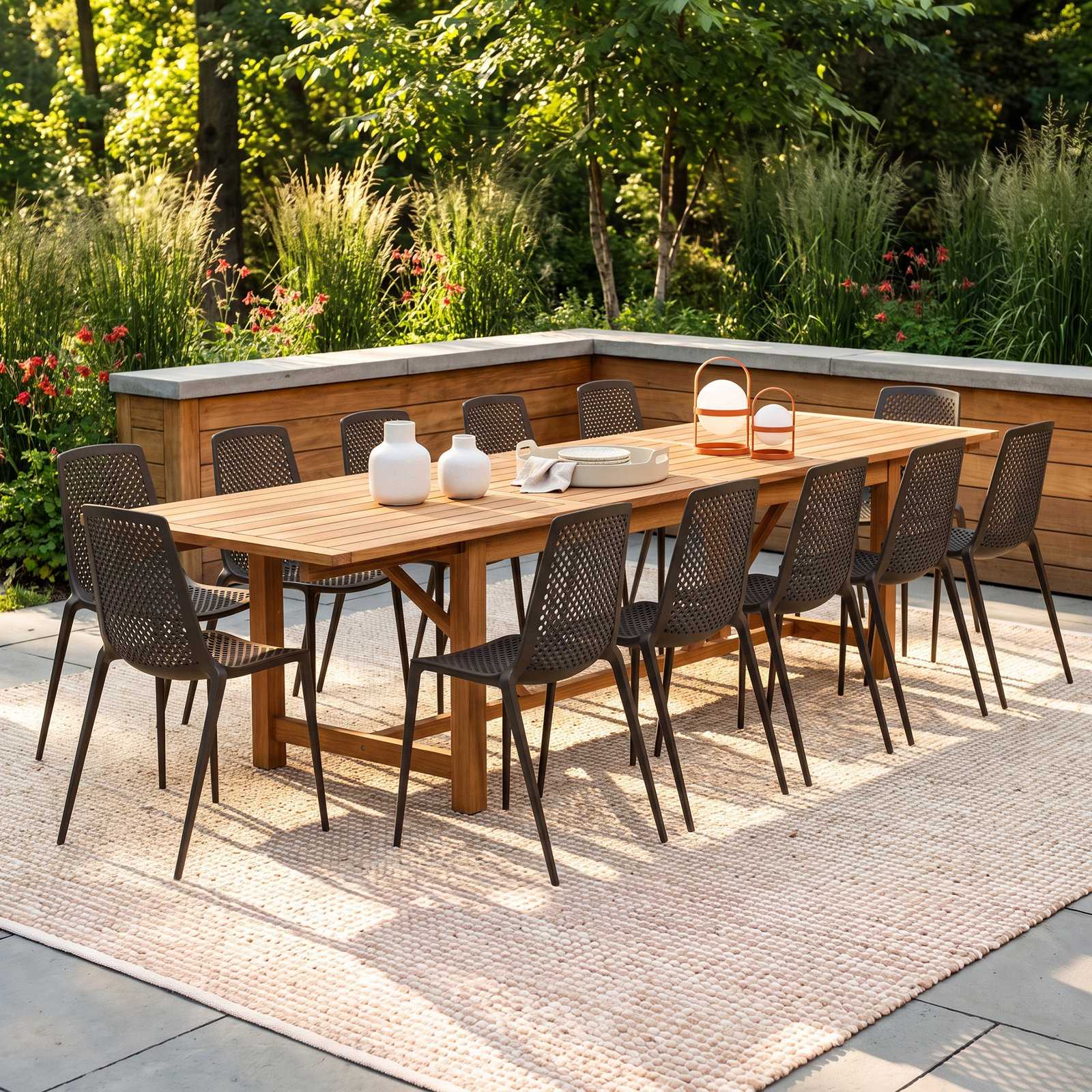 Anautica 119" Eucalyptus Patio Dining Set, Brown