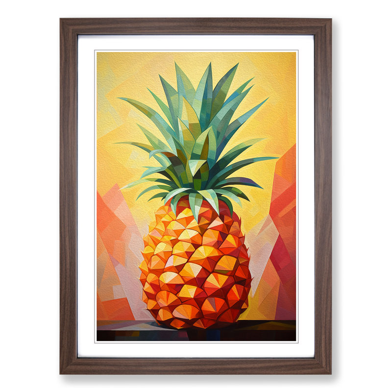 Pineapple Cubism 1 Piece Single Picture Frame Wall Art, 46cm H x 34cm W x 2cm D, Walnut Framed